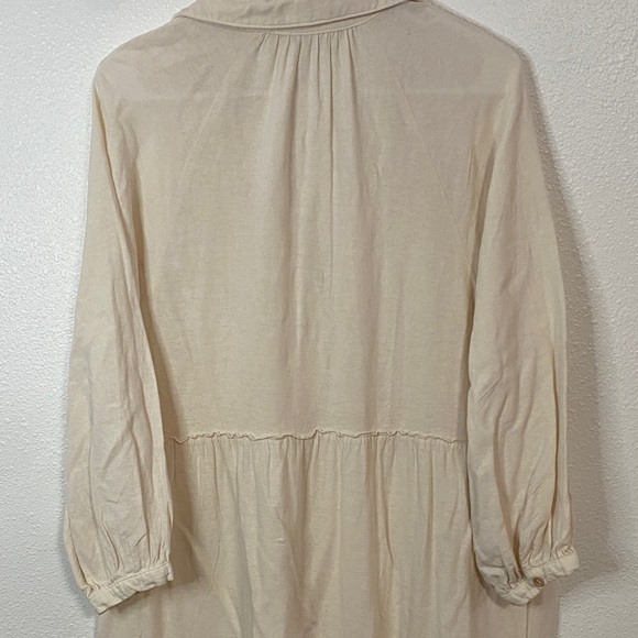 Zara Cream Long Sleeve Dress Size M 53% lino 47% Viscose - Picture 11 of 16